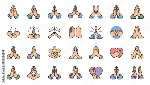Praying Hands Icon Set 28 Faith Meditation Spiritual Vector Collection
