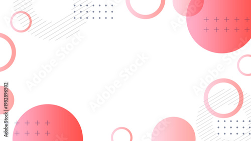 赤グラデーションの円やドットとプラス柄を散りばめたデジタルでビビッドなメンフィスフレーム背景 広告やビジネス向け 横長 16対9