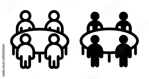 Round Table Business Meeting with Four Participants Vector Illustration