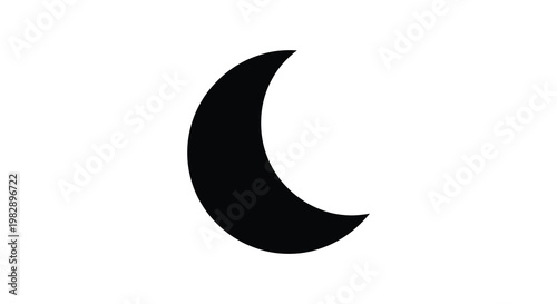 A simple black crescent moon shape dominates the frame a dark silhouette