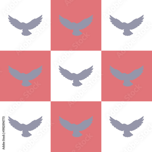 Owl silhouettes on pink and white checkered pattern grid