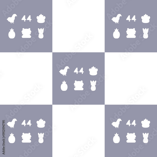 Minimalist checkered pattern with cute animal and object silhouettes
