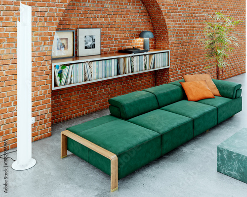 3D render, illustration Luxury modern living room interior,  realistic lighting, wide angle, contemporary furniture, clean lines, minimalist decor, elegant home design, large window