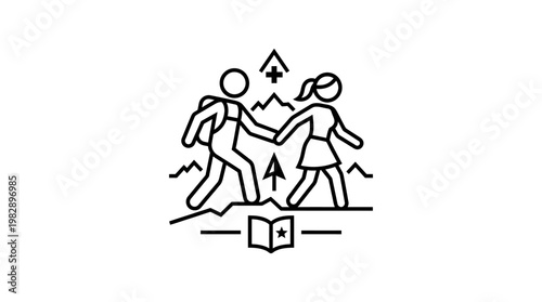 Couple Hiking Together on a Mountain Trail