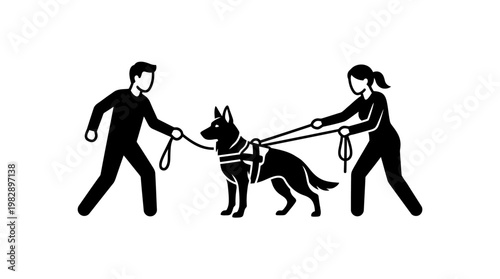 People Walking Dog with Two Leashes