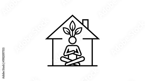 Meditating Figure with Plants Growing From Head Inside a House