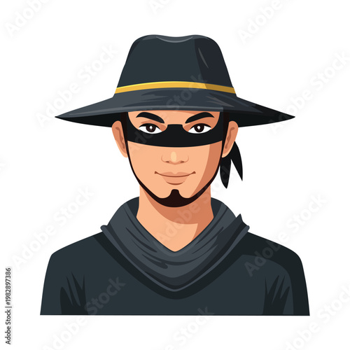 Man wearing hat and mask illustration for concepts of mystery and intrigue