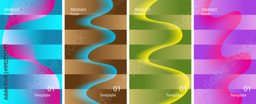Vibrant line waves style abstract poster modern art with dynamic color gradients. Vector illustration set