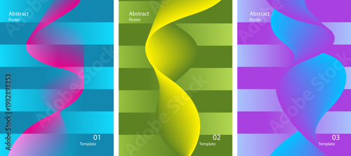 Vibrant line waves style abstract poster modern art with dynamic color gradients. Vector illustration set