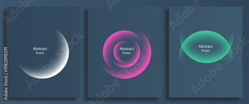 Dynamic line waves abstract poster modern art with gradient color and fluid shapes. Vector illustration set