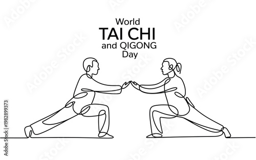 Two people practicing Tai Chi on World Tai Chi and Qigong Day in harmony