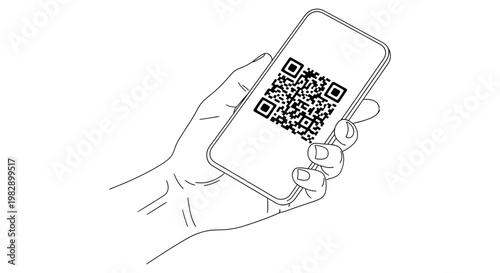 Hand holding smartphone with QR code illustration simple style