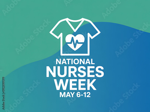 National nurses week celebration banner featuring a scrub top icon and heartbeat symbol