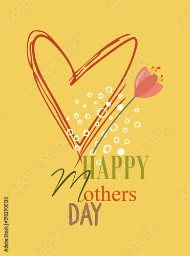 Happy Mother's Day - a sweet, simple card with text made from iridescent flat clip art on a colored background. Digital illustration in a flat style.