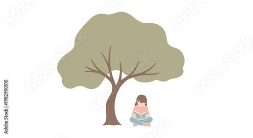 Woman sitting under tree alone.