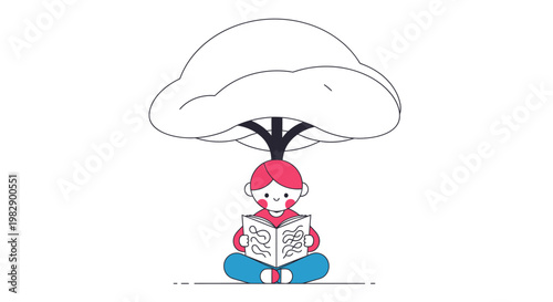cartoon girl reading a book sitting.