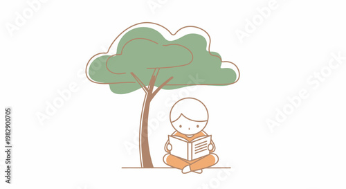 Person sitting under tree reading book.