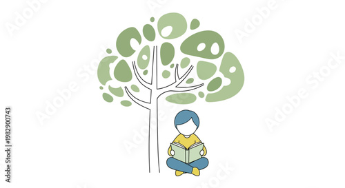 Person sitting under a tree reading.