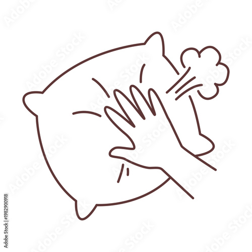 Expressive Line Art Icon of Hand Hitting a Soft Pillow