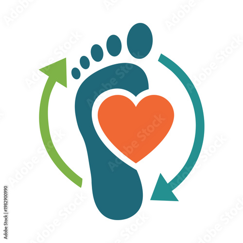 Heart Footprint Icon Symbol for Healthcare and Wellness