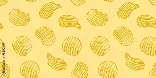 potato chips pattern. doodle potato chips pattern background. potato chips seamless pattern background. unhealthy snacks chips pattern.