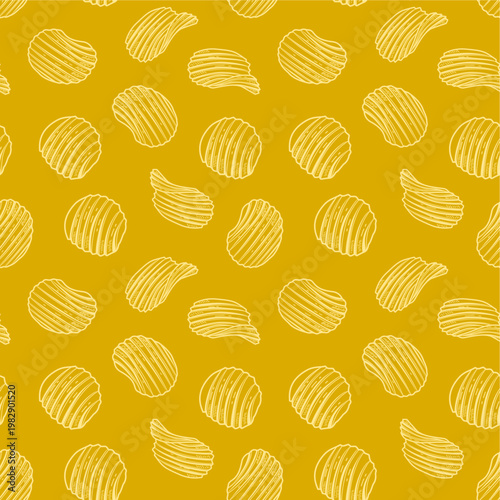 potato chips pattern. doodle potato chips pattern background. potato chips seamless pattern background. unhealthy snacks chips pattern.