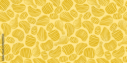 potato chips pattern. doodle potato chips pattern background. potato chips seamless pattern background. unhealthy snacks chips pattern.