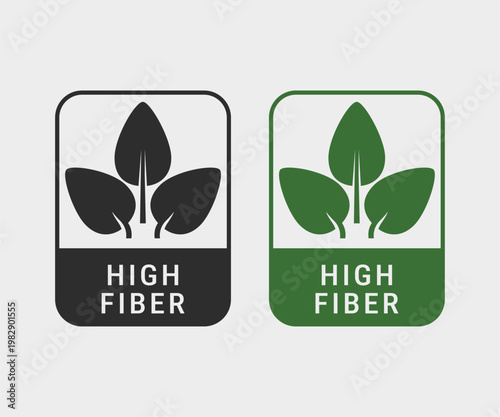 High fiber icon or label vector isolated in a clean flat style, black and green colors. Essential design element for food product packaging, highlighting nutritional benefits, healthy digestion