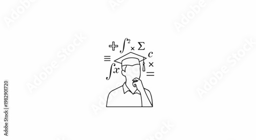 Silhouette of a graduate pondering with mathematical symbols floating