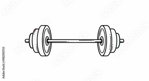 Simple line drawing of a barbell with multiple weight plates on each end