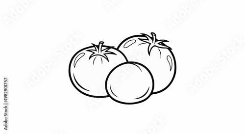 Simple line art drawing of three tomatoes on a white background