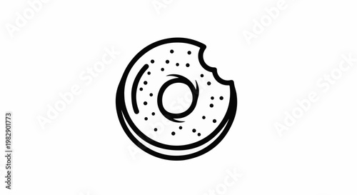 Simple line drawing of a donut with a bite mark and dots