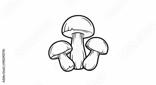 Simple line drawing of three mushrooms with distinct caps and stems