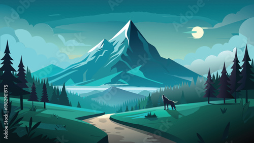 Serene Abruzzo Italy Alpine Valley Vector Art