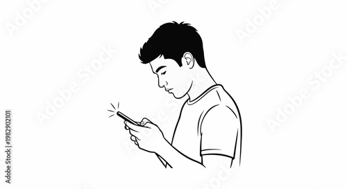 Young man absorbed in his smartphone, light radiating from screen