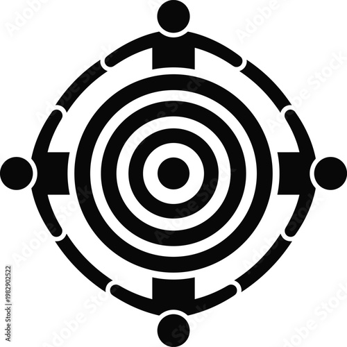 Circular design with people forming a symmetrical pattern.