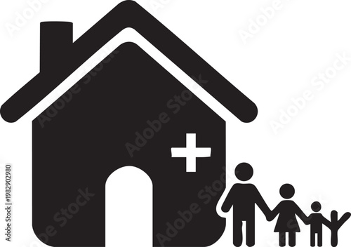 Healthcare for the family symbolized by a house with a medical cross