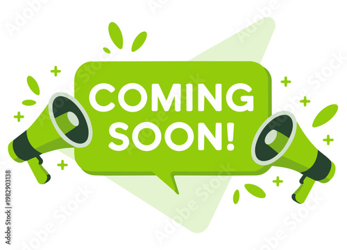 Coming Soon Announcement Badge Marketing Promotion Sticker Green Modern Label Design
