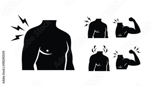 Muscle shirt silhouette with lightning bolts and flexed arm illustrations