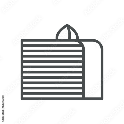 Crepe cake mille crepe outline icon. Layered pancake cake with leaf. Line vector illustration isolated on white