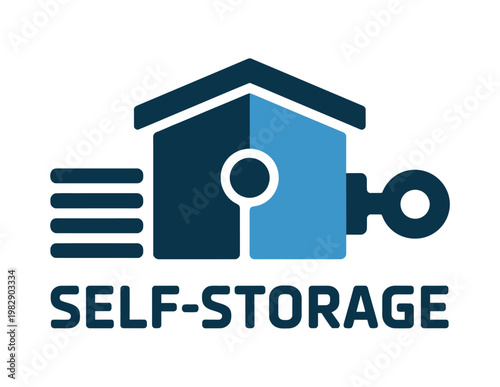 A logo for a self storage company with a house and key icon