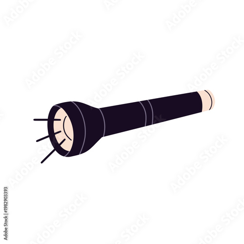 Flat vector illustration of police officer and law enforcement equipment set, including handgun, revolver, badge, flashlight, handcuffs, radio, baton, and bulletproof vest.