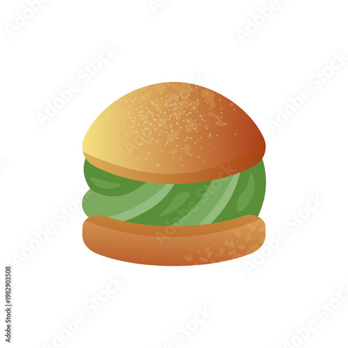 Matcha cream puff choux pastry flat icon. Green tea filled bun. Colored vector illustration isolated on white
