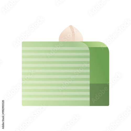Matcha mille crepe cake with almond flat icon. Green tea layered pancake cake. Colored vector illustration isolated on white
