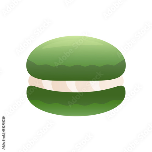 Matcha macaron French sandwich cookie flat icon. Green tea cream filled pastry. Colored vector illustration isolated on white