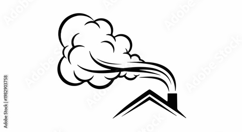 Stylized black and white illustration of smoke billowing from a chimney