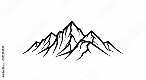 Stylized black and white illustration of rugged, jagged mountain peaks