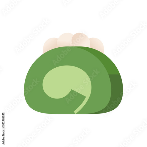 Matcha Swiss roll cake flat icon. Green tea spiral roll with cream. Colored vector illustration isolated on white
