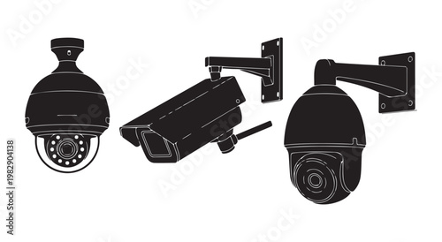 Set of cctv camera icons, security surveillance camera system vector in flat style, digital observation.