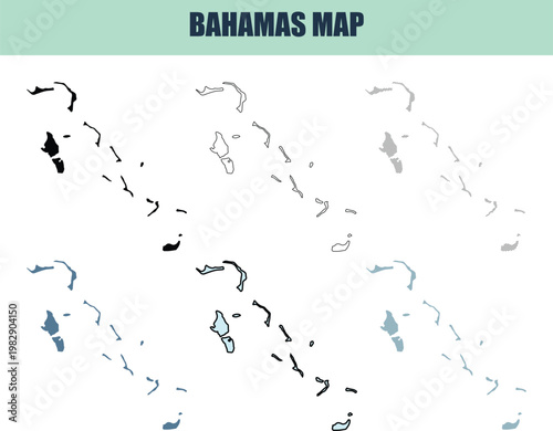 Canvas Print Bahamas archipelago outlines during clear day with multiple map representations